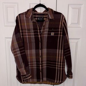 Carhartt Women’s Purple & Yellow Plaid Button Down Thick Flannel Jacket